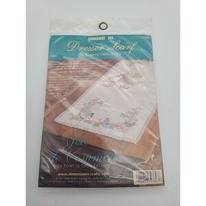VTG Dimensions Stamped CROSS STITCH DRESSER SCARF 72769 Butterfly Dreams Floral‎